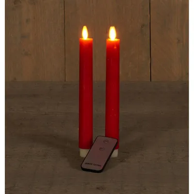 Productafbeelding van Diner kaars rustiek rood wax 2 st 23 cm bewegende vlam 2x AA b.o. Anna's Collection