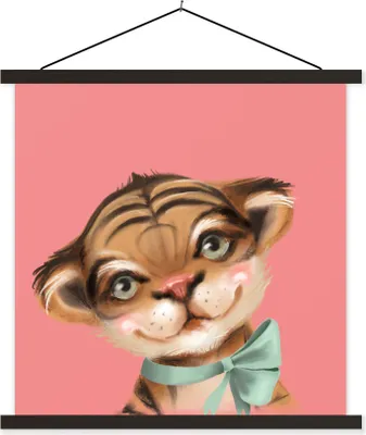Produktbild von MuchoWow® Textilposter Tiger - Porträt - Schleife 60x60 cm mit schwarzem Rahmen - Posteraufhänger