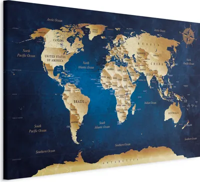 Produktbild von Italienischer Leinwand Leinwandbild - World Map: The Dark Blue Depths 60x40 cm Karten k-A-0107-b-a