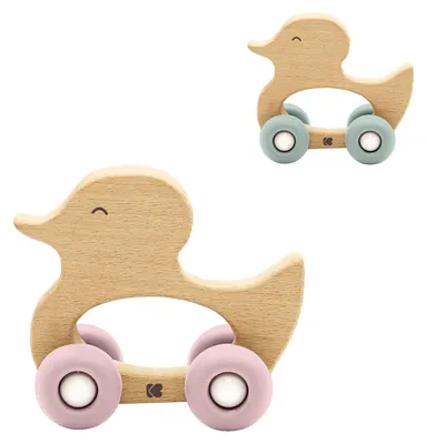 Produktbild von Kikkaboo Holzspielzeug mit Silikonbeißring Ente Buchenholz Beißring ab 12 Monate rosa