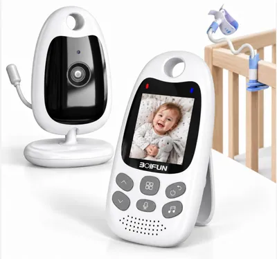 Productafbeelding van Babyfoon met camera, geen Wi-Fi, draagbaar, 2-inch display, 720P, 2-weg audio, Vox (intelligente spraakdetectiemodus), geluidsdetectie met houder