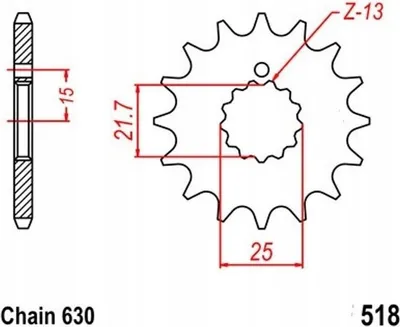 Produktbild von Ritzel 15Z Teilung 630 für Kawasaki GPZ KZ Z Z1 650 750 900