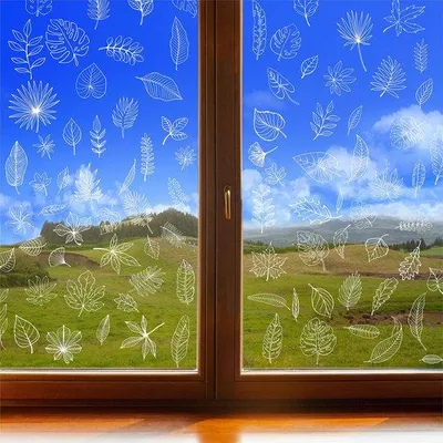Produktbild von 90 weiße, doppelseitige Blattsticker für Fenster, 90 Designs, wiederholbar, Vogelalarm, statische Fenstersticker, Vogelanflug verhindern