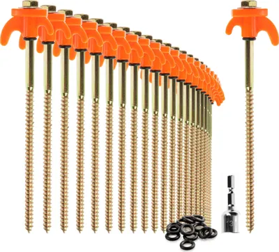 Produktbild von com-four® 24x Zeltheringe - robuste Stahl-Heringe mit Gewinde und Seil-Halterung - Felsboden-Erdnägel für Camping und Outdoor - Zelthaken für harten Boden und Holz goldfarben + orange