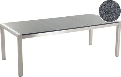 Produktbild von BELIANI Gartentisch Grau/Silber Granit Edelstahl 220 x 100 cm Poliert Modern Outdoor