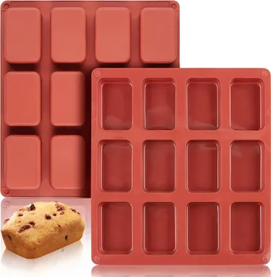 Produktbild von 2 Stück Mini Brownie Backform, Kleine Kastenform, 12 Hohlräume Kuchenform, Lebensmittelecht und Antihaftbeschichtet, für Maisbrot, Schokolade, Eiswürfeln