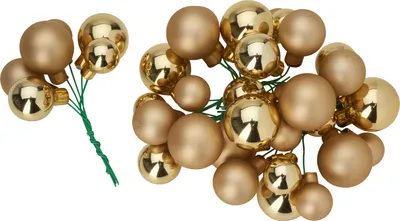 Produktbild von Weihnachtskugeln aus Glas am Draht, 36 Stück, Ø 20 / 25 / 30 mm Gold-Mix
