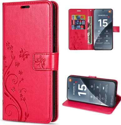 Produktbild von Hülle für Xiaomi 15 Handy Tasche Handyhülle Wallet Case Flip Cover in Rot