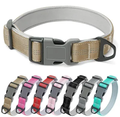Image de Collier pour chien, rembourré en nylon, réglable, réfléchissant, couleur kaki, taille S