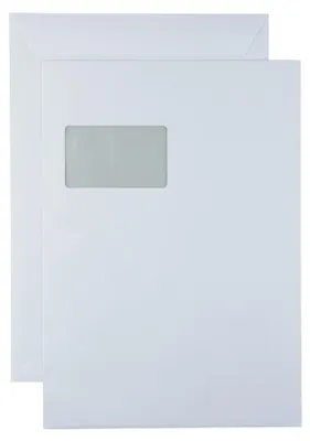Produktbild von Kaenguruh Versandtascche C4- 229x324mm, weiss, mit Fenster, mit Haftklebung Abdeckstreifen, 90g/qm