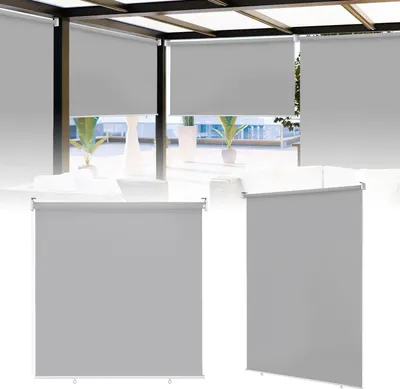 Zdjęcie produktu dla Izrielar, zestaw 2 sztuk markiz pionowych 140 x 140 cm, markiza balkonowa, jasnoszara, zapewniająca prywatność, ochrona przed słońcem, odporna na promieniowanie UV, wodoodporna, na balkon i taras