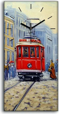 Produktbild von Wandbild Leinwand Bilder mit Uhr 30x60 Straßenbahn in alten Stadt Landschaft - schwarze Hände