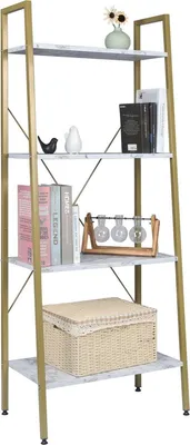 Produktbild von Bolt Edge Leiterregal Foki – 4 Ebenen – Weiß Gold – Marmoroptik – Wohnzimmer – Vintage