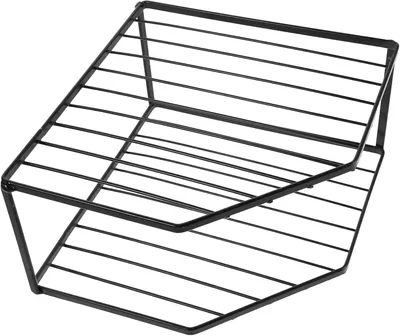 Produktbild von Metall-Eckregal für die Küche mit zwei Ebenen, Topf- und Pfannenständer, organisierte Abtropfablage für Geschirr und Besteck, praktische Aufbewahrungslösung für die Arbeitsplatte