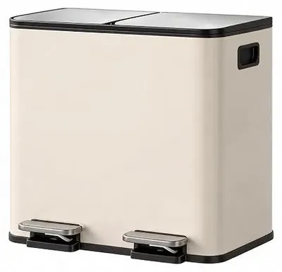 Imagen del producto de Contenedor doble para residuos de cocina de 30 litros (2 x 15 litros), acero inoxidable, con pedal