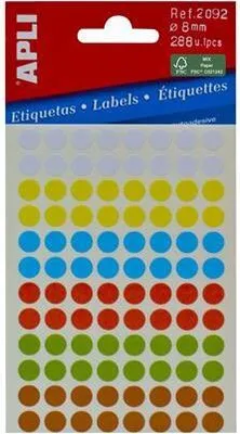 Obrázek produktu pro APLI 02092, Modrá, Hnědá, Zelená, Červená, Bílá, Žlutá, Kulatý, Permanentní, 96 kusů, 3 listy,