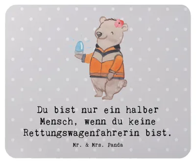 Produktbild von Mr. & Mrs. Panda Mouse Pad Rettungswagenfahrerin Herz - Grau Pastell - Geschenk, pc mousepad, mauspad, laptop