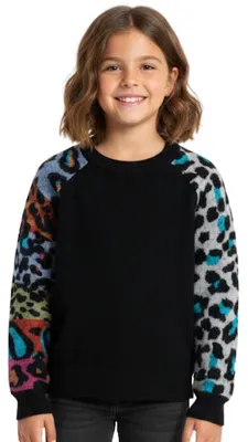 Produktbild von Desigual Miniayla Mädchen-Pullover schwarz mit Leopardenmuster 122