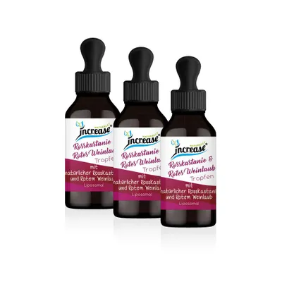 Immagine prodotto di Promozione "Prendi 3, paghi 2": gocce liposomiali di ippocastano e foglie di vite rossa ad alto dosaggio - 2000 mg di ippocastano e foglie di vite rossa al giorno