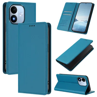 Image de Étui en cuir pour Xiaomi Redmi Note 17 4G, coque rabattable magnétique en cuirPolyuréthaneavec support, couleur bleu lac
