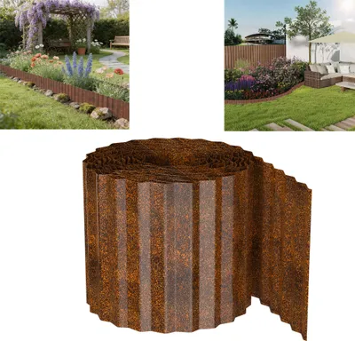 Image de XMTECH Bordure de pelouse métallique de 15 m, ondulée, galvanisée Bordure de parterre Bordure de parterre Bordure de tonte Palissade 1500 x 15 cm (L x H) Bordure de pelouse (grille)