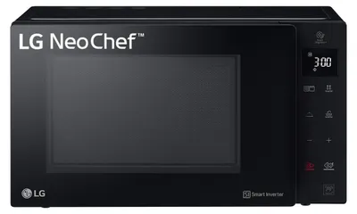 A black LG NeoChef microwave oven is shown from the front.