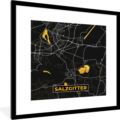 Produktbild von MuchoWow® Gerahmtes Poster Salzgitter - Gold - Stadtplan - Karte - Deutschland 40x40 cm - Poster mit Schwarzem Bilderrahmen Wandposter Rahmen Foto Bilder - Poster - Plakat im Rahmen