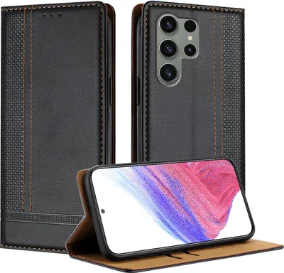 Image de Etui pour Samsung Galaxy S23 Ultra étui en cuir avec fonction stand noir