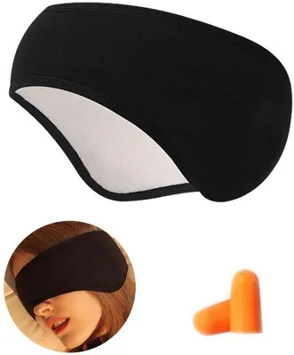 Produktbild von Ibenzoa® Baumwoll-Schlafmaske mit Ohrstöpseln – lichtdicht & atmungsaktiv, verstellbar, leicht, schwarz, ideal für Reisen & Seitenschläfer