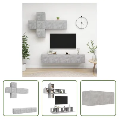 Produktbild von The Living Store 7-tlg. TV-Schrank-Set Betongrau Holzwerkstoff