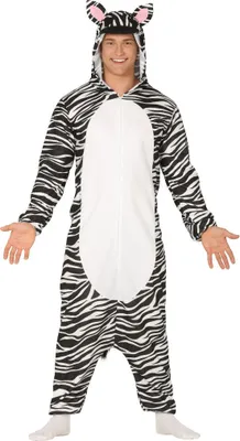 A man wearing a zebra costume.