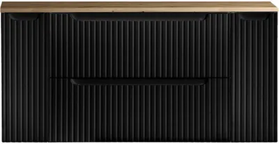 Image de Meuble vasque 'Skelbolu' avec 2 portes et 2 tiroirs rainurés 120 x 60 x 40 cm noir / imitation chêne