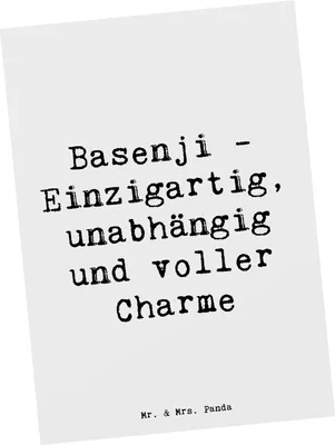 Produktbild von Mr. & Mrs. Panda Postkarte Spruch Basenji Charme - Weiß - Geschenk, Postkarten, Hunderassen, bildkarte, Hundeliebhaber, treu, Ansichtskarte, Grußkarte, Ansichtskarten