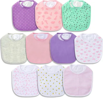 Productafbeelding van Halsdoek voor baby's en slabbetjes - 10 stuks - Laags - Superzacht - Absorberend - Waterdicht - Verstelbare drukknopen - Uniseks