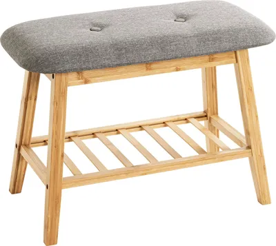 Produktbild von HAKU Schuhbank Sitzbank Schuhregal bambus, grau - Bambus, Textilgewebe, B/H/T: 60x44x30 cm