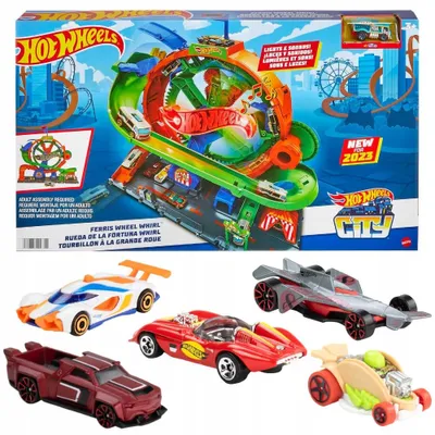 Produktbild von Hot Wheels Spielset Rennstrecke Looping Riesenrad mit 5 Autos