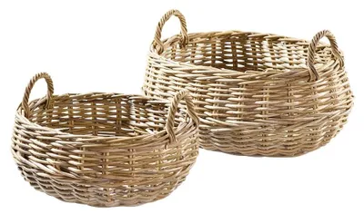 Imagen del producto de Conjunto de 2 cestas de mimbre, hechas a mano con materiales naturales