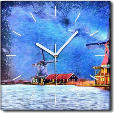 Produktbild von Coloray Uhr auf Leinwand 30x30 cm Wand Uhr Dekoration Wohnzimmer Segeltuch weiße Zeiger -Mühle Bauernhof Wasserhimmel