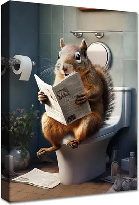 Produktbild von Leinwand Bild mit Rahmen Eichhörnchen auf der Toilette Wanddekoration 30x40cm