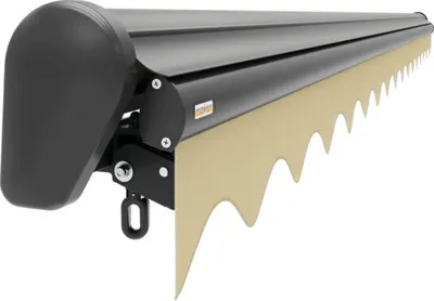 Produktbild von Halbkassettenmarkise 3,5x2,5 Stoffdessin Uni beige (5822 Khaki) Gestell DB703 dunkelgrau Motor Rechts inkl.Nothandkurbel