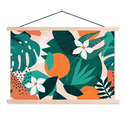 Produktbild von MuchoWow® Textilposter Blumen - Obst - Dschungel 60x40 cm mit holzfarbenen Rahmen - Bilder