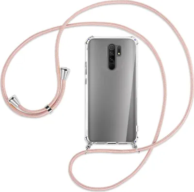 Produktbild von Handykette Backcover-Schutzhülle mit Band (Metall silberfarben) für Xiaomi Redmi 9 - roségold