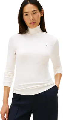 Produktbild von Tommy Hilfiger Damen Pullover Slim Rib Rollkragen, Weiß (Ivory Silk), XXS
