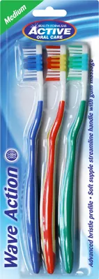Zdjęcie produktu dla Active Oral Care Wave Action Szczoteczki do zębów Medium, 3 sztuki