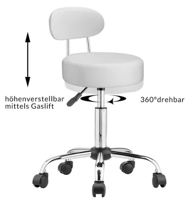 Image de Tabouret pivotant avec dossier rotatif à 360° blanc