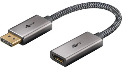 Image de Goobay 75271 Plus Series Câble adaptateur DisplayPort™ vers HDMI™, 4K/60Hz, noir, 0.1 m - DisplayPort™ mâle > HDMI™ femelle (type A)