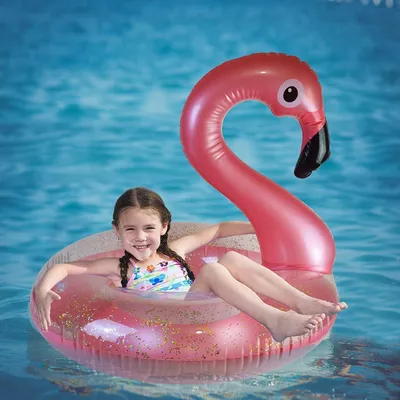 Produktbild von Aufblasbarer Flamingo Schwimmring, Rosa, Groß, Langlebiges PVC, für Pool
