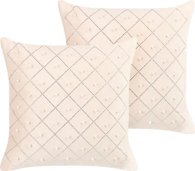 Zdjęcie produktu dla BELIANI Zestaw 2 poduszek ozdobnych beżowy welurowy 45 x 45 cm z elementami dekoracyjnymi styl glam nowoczesny do salonu sypialni