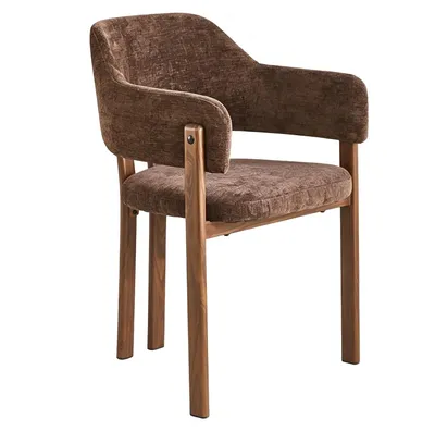 Image de Chaise de salle à manger de style Japandi en velours marron foncé