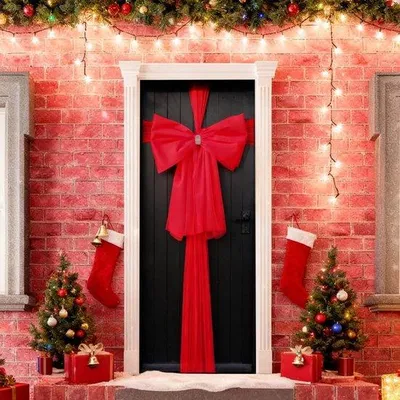 Productafbeelding van Grote Rode Kerststrik voor Deur, Kerstdecoratie voor Huis en Boom